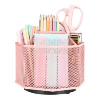 EXERZ Desk Organiser/Mesh Desk Tidy Caddy/Pencil Holder/Multifunctional 360 Rotating - Light Pink