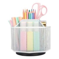 EXERZ Desk Organiser/Mesh Desk Tidy Caddy/Pencil Holder/Multifunctional 360 Rotating -White