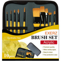 Exerz Artist Acrylic Paint Brush Set 10 pcs Synthetic Hair in a Case- Acrylic