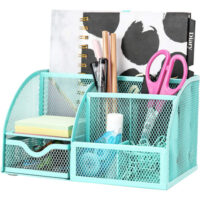 EXERZ Desk Organiser with 7 Compartments -Mesh Desk Tidy Caddy  - Turquoise