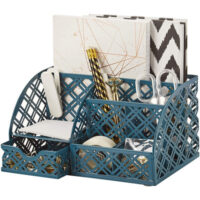 EXERZ Desk Organiser with 7 Compartments -Mesh Desk Tidy Caddy - Aegean Blue