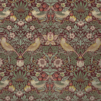 William Morris Strawberry Thief Velvet Fabric Burgundy 140cm