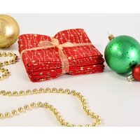 5 Fat Quarter Bundle Christmas Cotton Fabric with Foil Red Gold 50x52cm