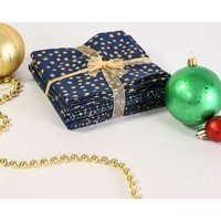 5 Fat Quarter Bundle Christmas Cotton Fabric with Foil Navy Gold 50x52cm