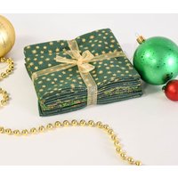 5 Fat Quarter Bundle Christmas Cotton Fabric with Foil Green Gold 50x52cm