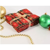 5 Fat Quarter Bundle Christmas Cotton Fabric with Foil Tartan Check 50x52cm
