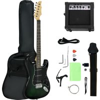 SPORTNOW 6 String Electric Guitar, Right Handed, with 20w Amp, Digital Tuner, Spare Strings, Picks, Shoulder Strap, and Case Bag, Black Green
