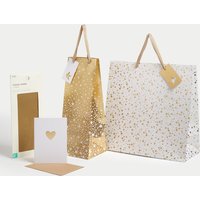 M&S Gold Stars Gift Wrap Set With Blank Greetings Card Gift Bags & Tissue