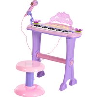 HOMCOM Electronic Organ for Kids, Mini Piano with Microphone and Stool, Interactive Music Play, Purple/Pink   Aosom UK